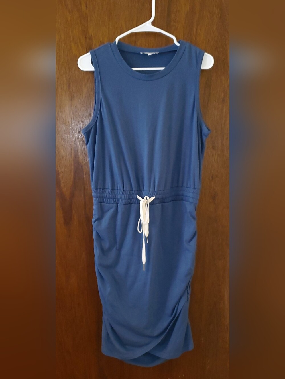 Elings Sleeveless Blue Ruched Drawstring Waist Tank Dress Sz Large